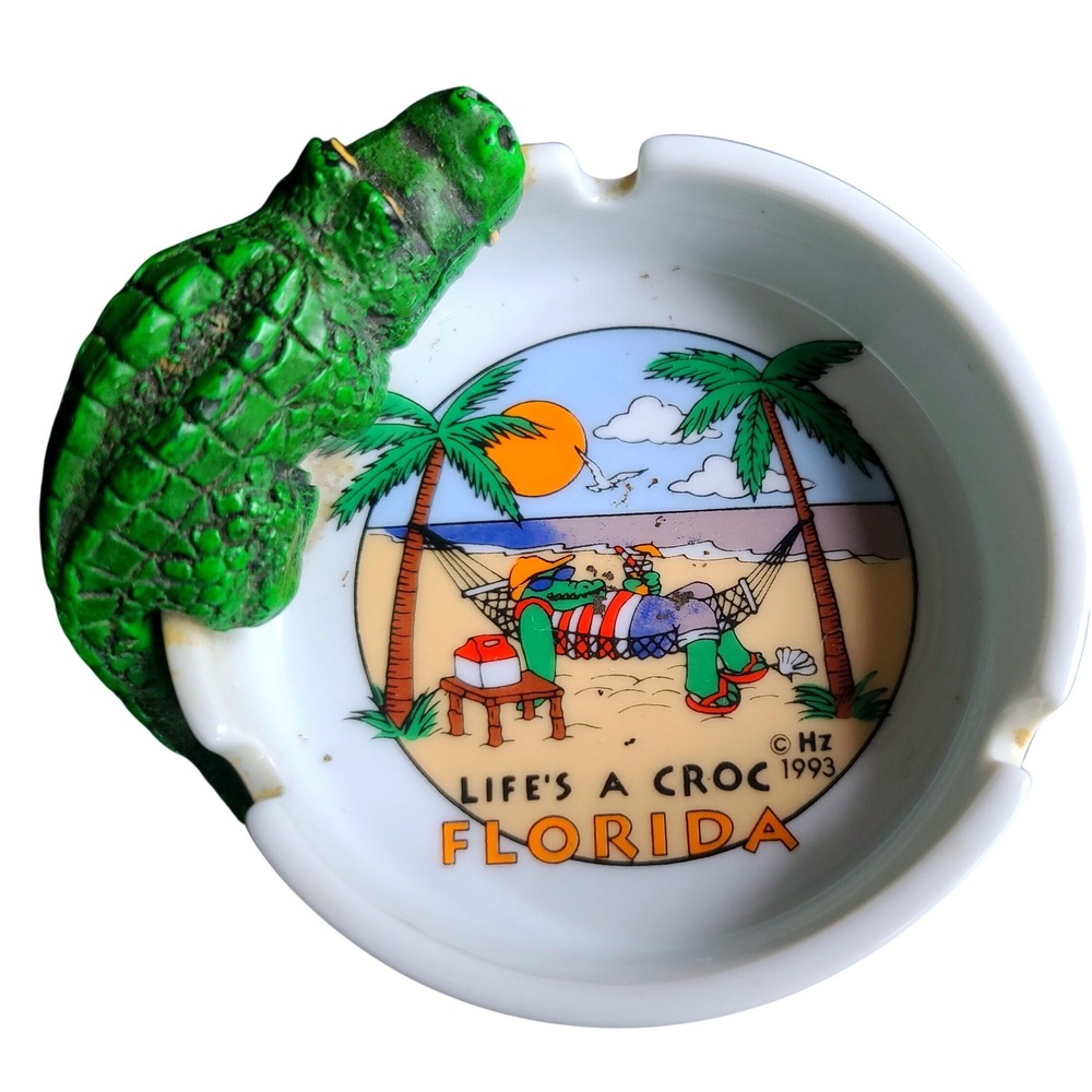 Vintage Life's A Croc Alligator Ceramic Ashtray 1993 Florida Kitschy Souvenir 4"